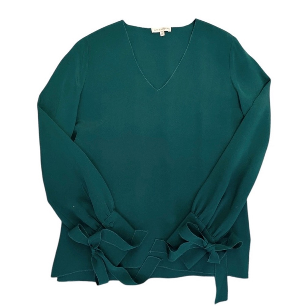 ANN MASHBURN 100% silk emerald blouse